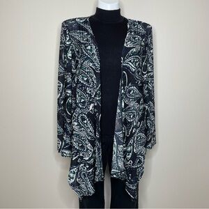 Chico's Black, Navy, Green and White Paisley Easy Wear Jacket